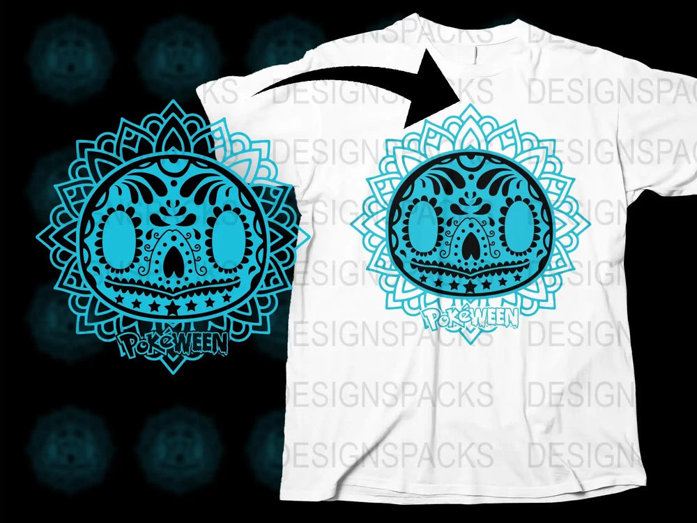 Sugar Skull T-Shirt, Halloween Blue Mandala Design, Day of the Dead Apparel