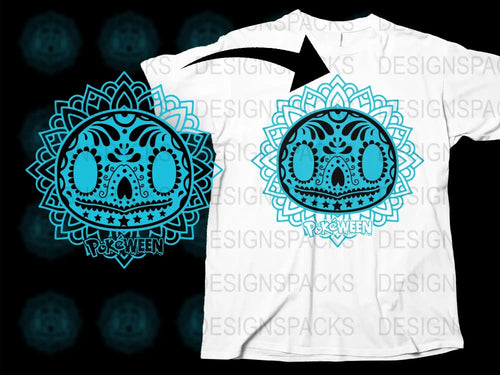 Sugar Skull T-Shirt, Halloween Blue Mandala Design, Day of the Dead Apparel