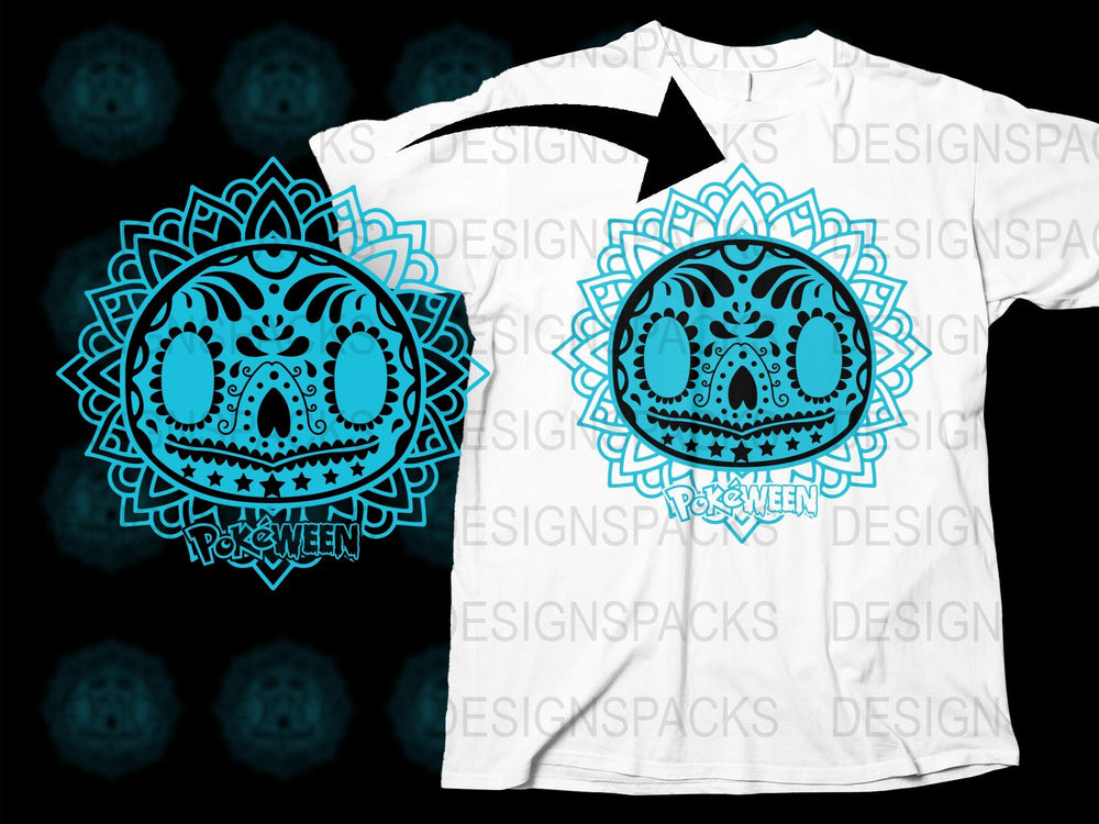 Sugar Skull T-Shirt, Halloween Blue Mandala Design, Day of the Dead Apparel