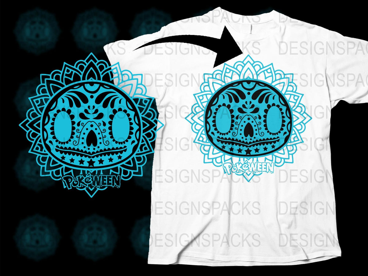 Sugar Skull T-Shirt, Halloween Blue Mandala Design, Day of the Dead Apparel