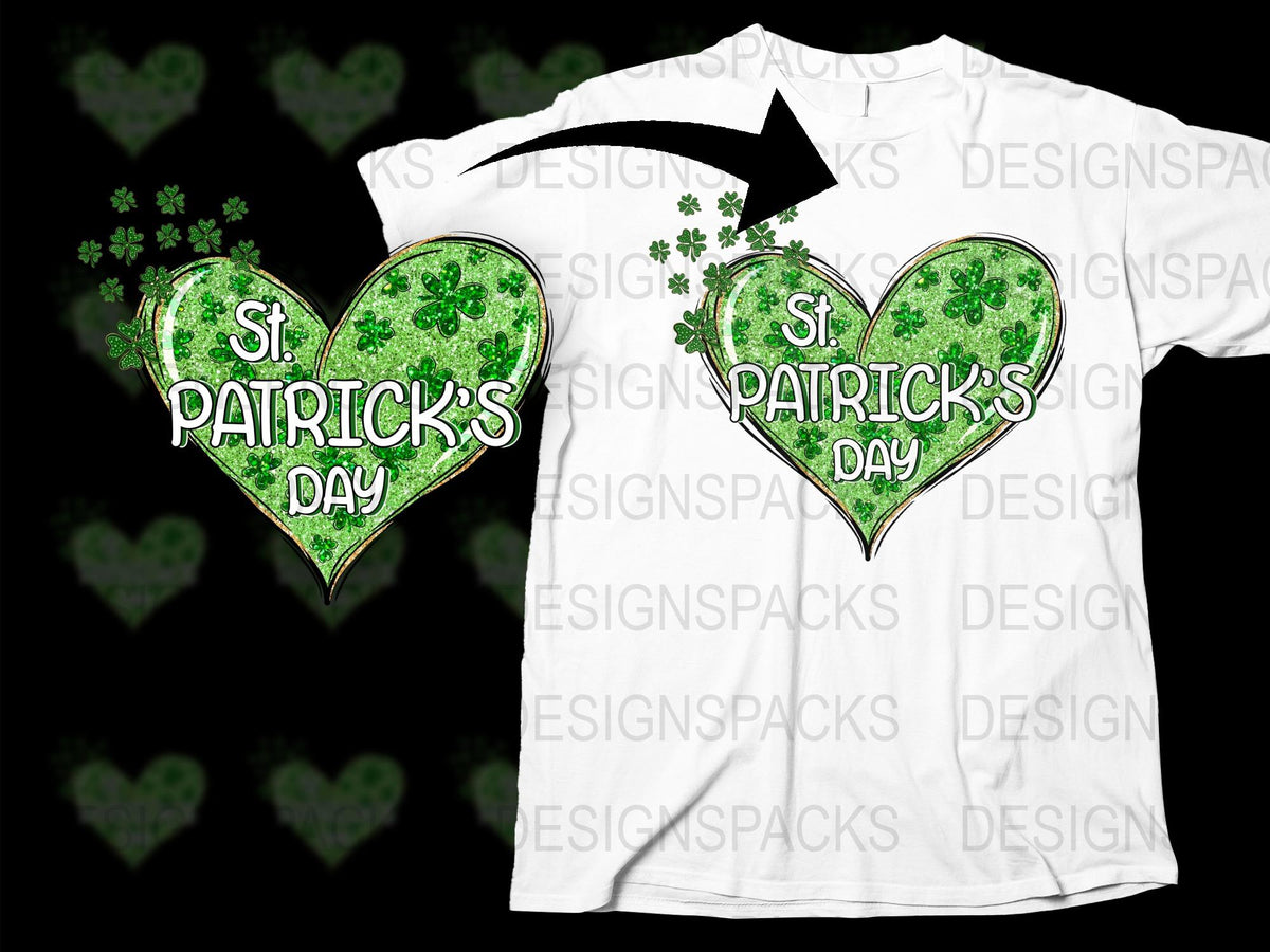 St. Patrick's Day T-Shirt with Green Clover Hearts, Irish Festival Apparel, Unisex Adult Clothing