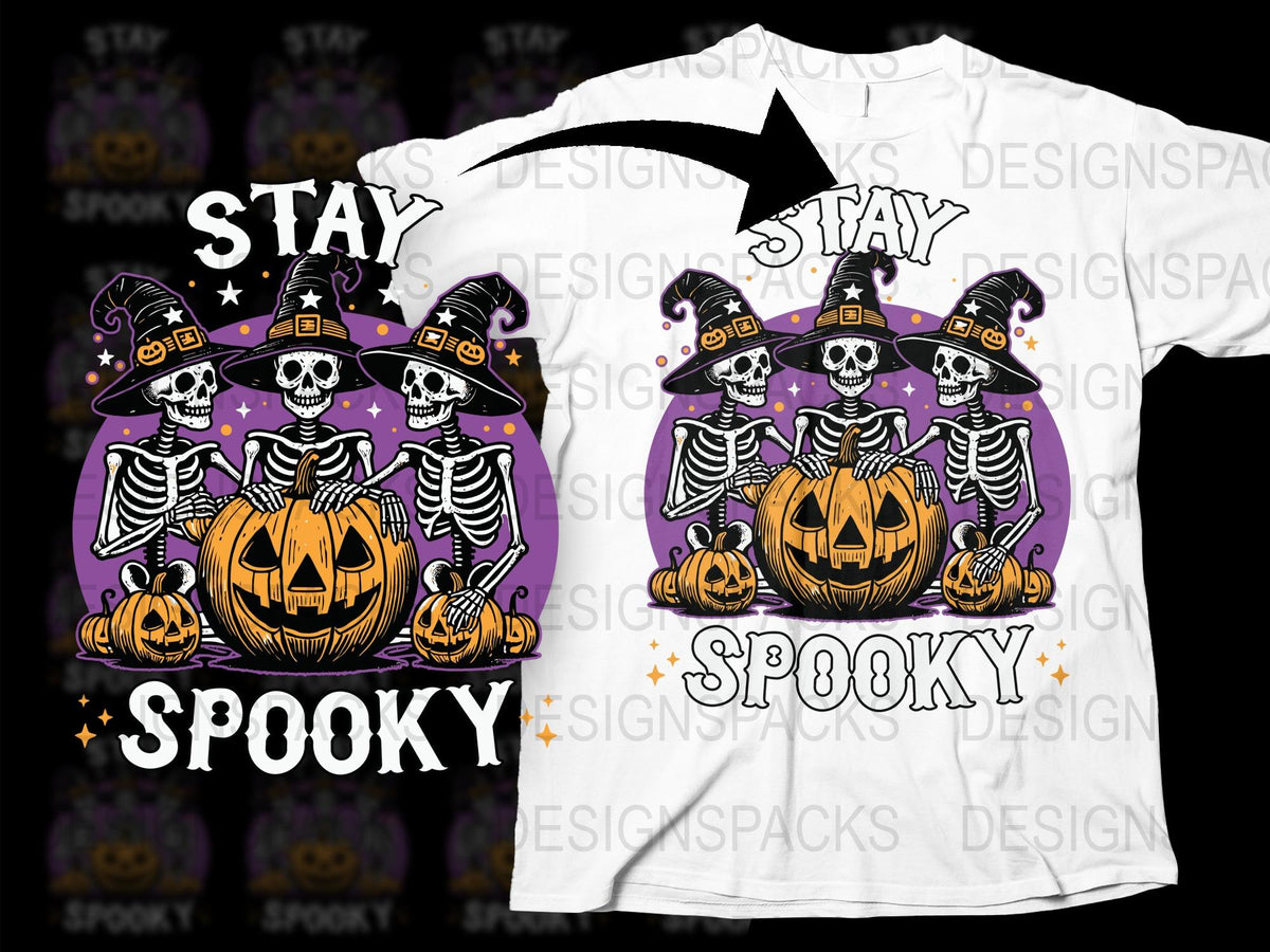 Stay Spooky Halloween T-Shirt, Skeleton Pumpkin Graphic Tee, Unisex Fall Festival Apparel