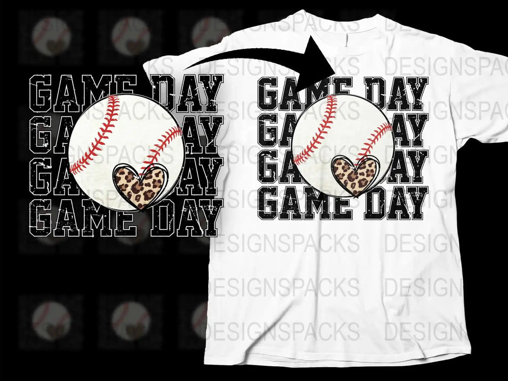 Game Day Baseball T-Shirt, Leopard Print Heart, Sports Fan Apparel, Casual Graphic Tee, Unisex White Top