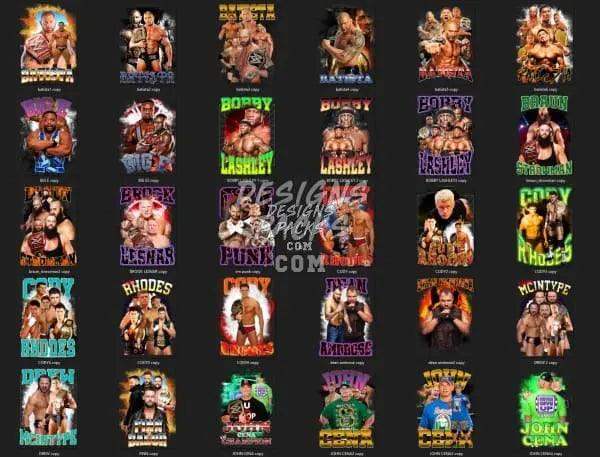 Wrestling-themed DTF/DTG designs with vibrant graphics for t-shirts and merchandise