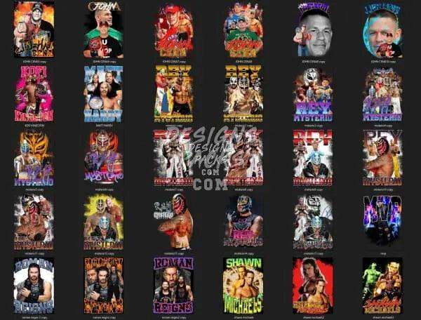Wrestling-themed DTF/DTG designs with vibrant graphics for t-shirts and merchandise