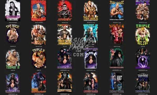 Wrestling-themed DTF/DTG designs with vibrant graphics for t-shirts and apparel