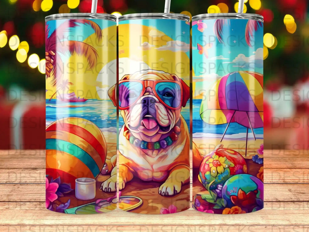 Chill Bulldog Beach Day Tumbler Digital Wrap Design