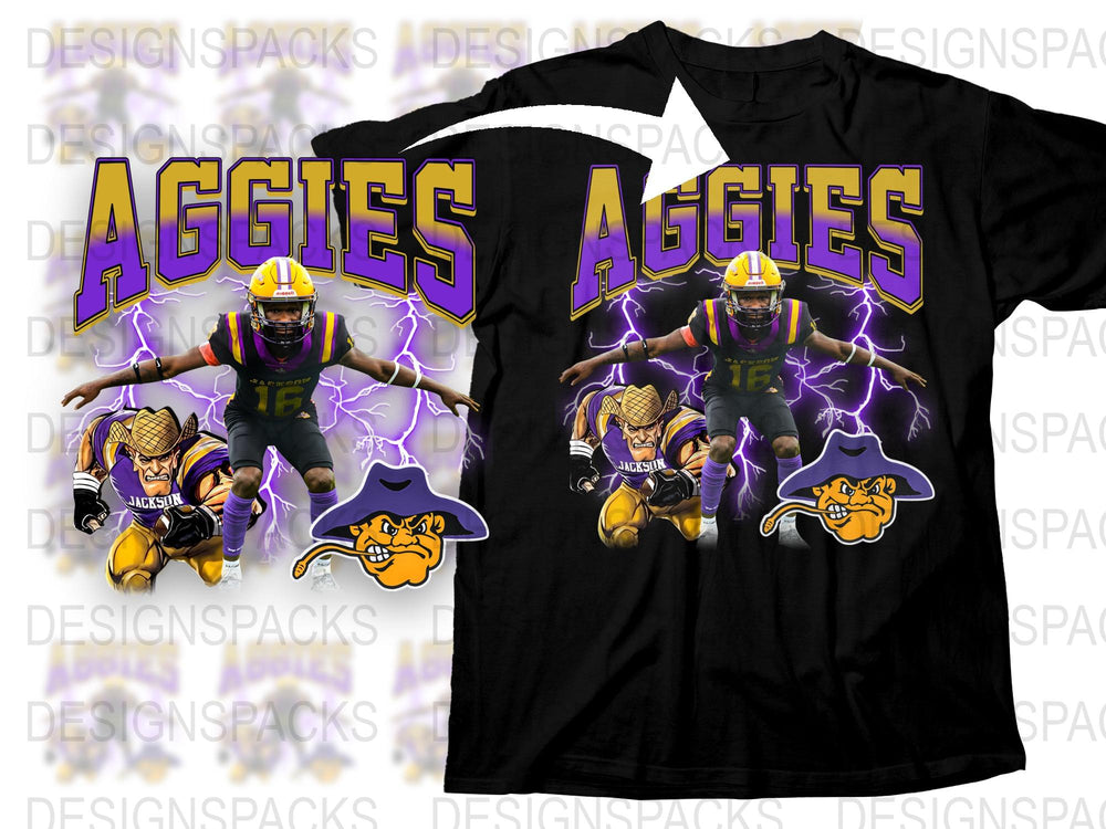 Aggies Football T-Shirt, Purple Lightning Design, Sports Fan Apparel, Team Spirit Gear, Graphic Tee