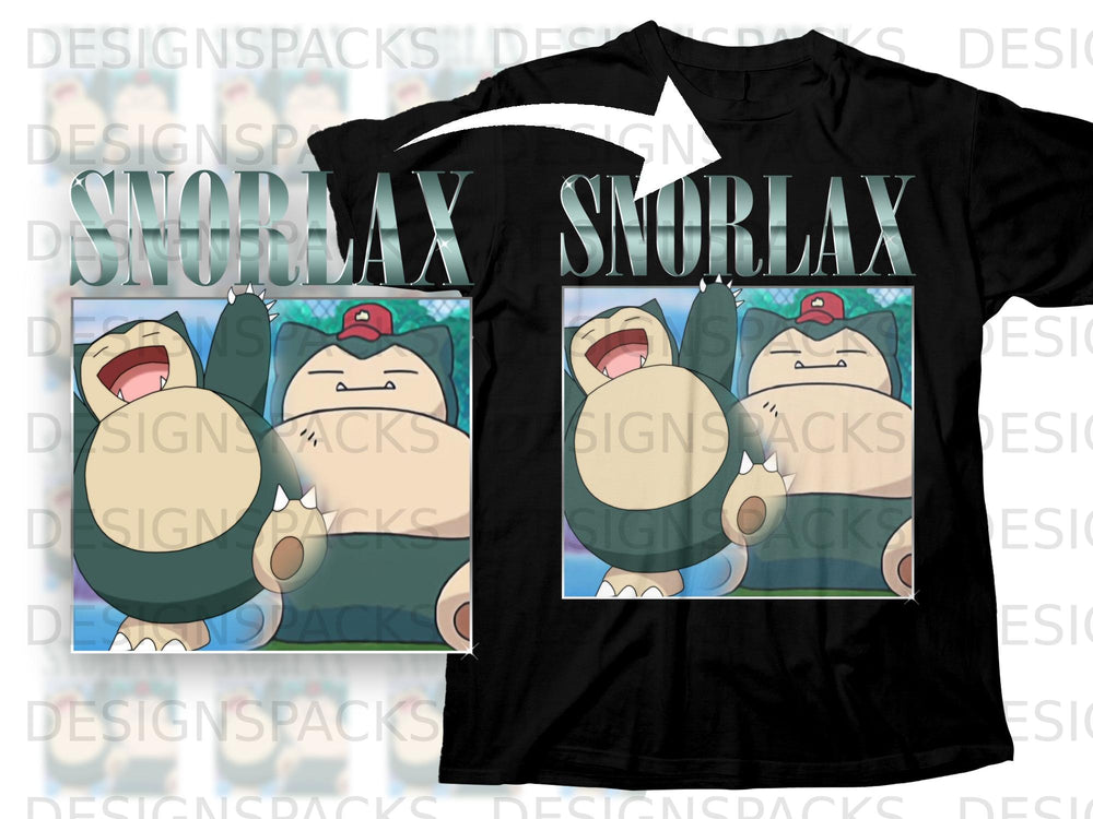 Black t-shirt with a "Snorlax" graphic featuring two images of the Pokémon character.