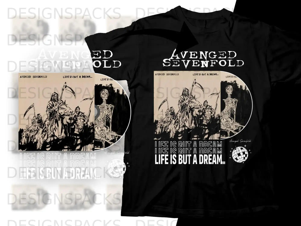 Avenged Sevenfold "Life is But a Dream" t-shirt with a graphic design.