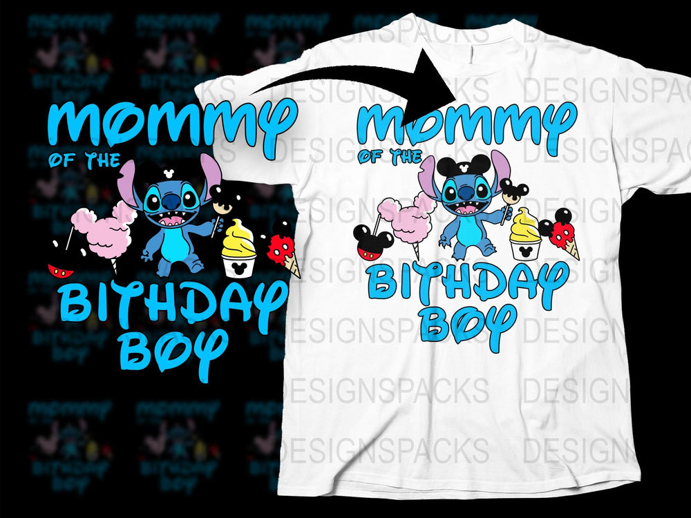 Mommy of the Birthday Boy T-Shirt, Lilo and Stitch Graphic Tee, Family Party Outfit, Kids and Adults Sizes Available