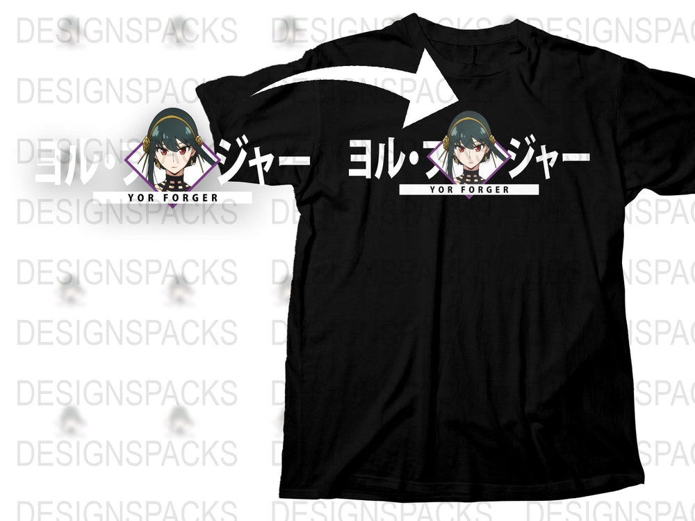 Anime Graphic T-Shirt, Yor Forger Design, Black Cotton Tee, Unisex Manga Shirt, Casual Streetwear, Fan Merchandise