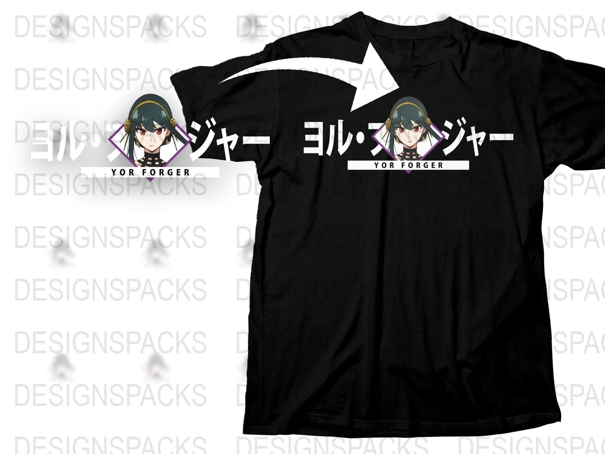 Anime Graphic T-Shirt, Yor Forger Design, Black Cotton Tee, Unisex Manga Shirt, Casual Streetwear, Fan Merchandise