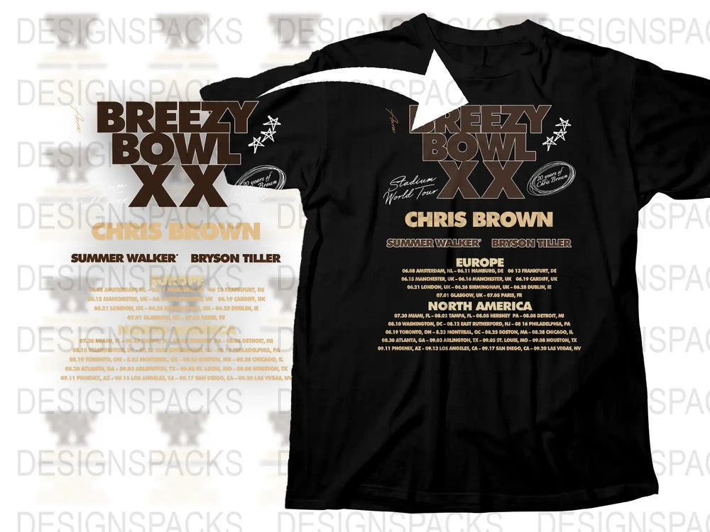 Chris Brown Breezy Bowl XX Tour T-Shirt, Summer Walker, Bryson Tiller, North America Europe Dates