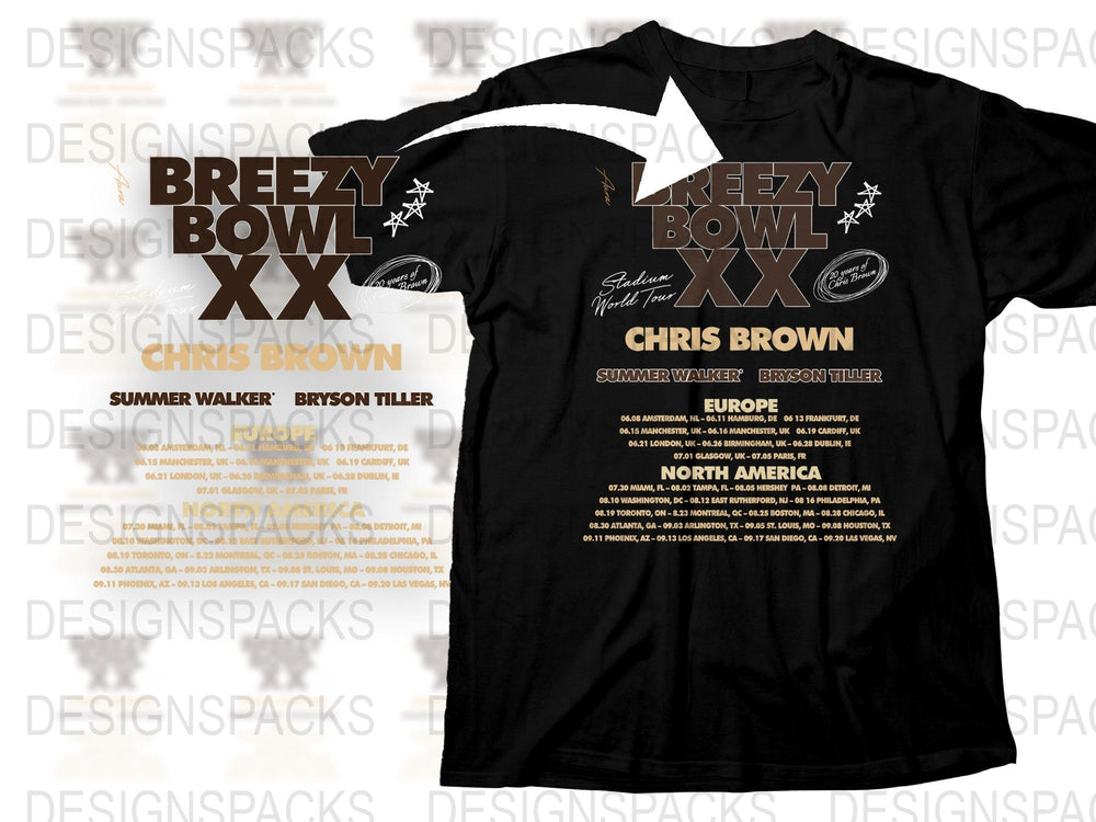 Chris Brown Breezy Bowl XX Tour T-Shirt, Summer Walker, Bryson Tiller, North America Europe Dates