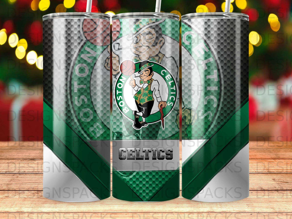 Boston Celtics basketball team mascot graphic on a tumbler.