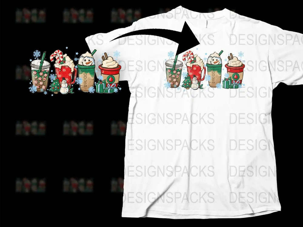 Holiday Coffee T-Shirt, Cute Christmas Drinks Design, Festive Beverage Graphic Tee, Winter Apparel for Coffee Lovers