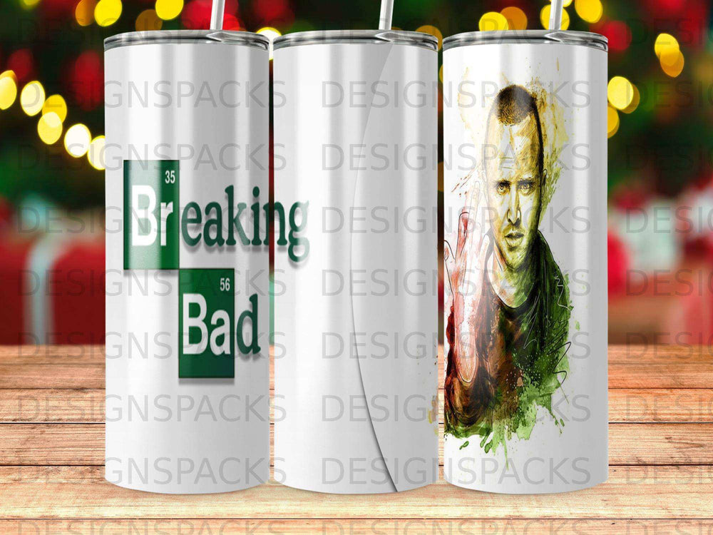 Breaking Bad tumbler with Heisenberg's portrait and title.