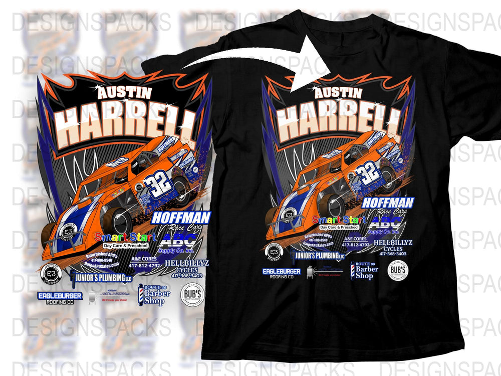 Austin Harrell Racing T-Shirt, Orange Sprint Car Graphic Tee, Motorsport Fan Apparel, Hoffman Design