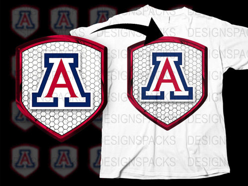 Graphic T-Shirt with Blue and Red Letter A, Sports Team Logo, Unisex White Tee
