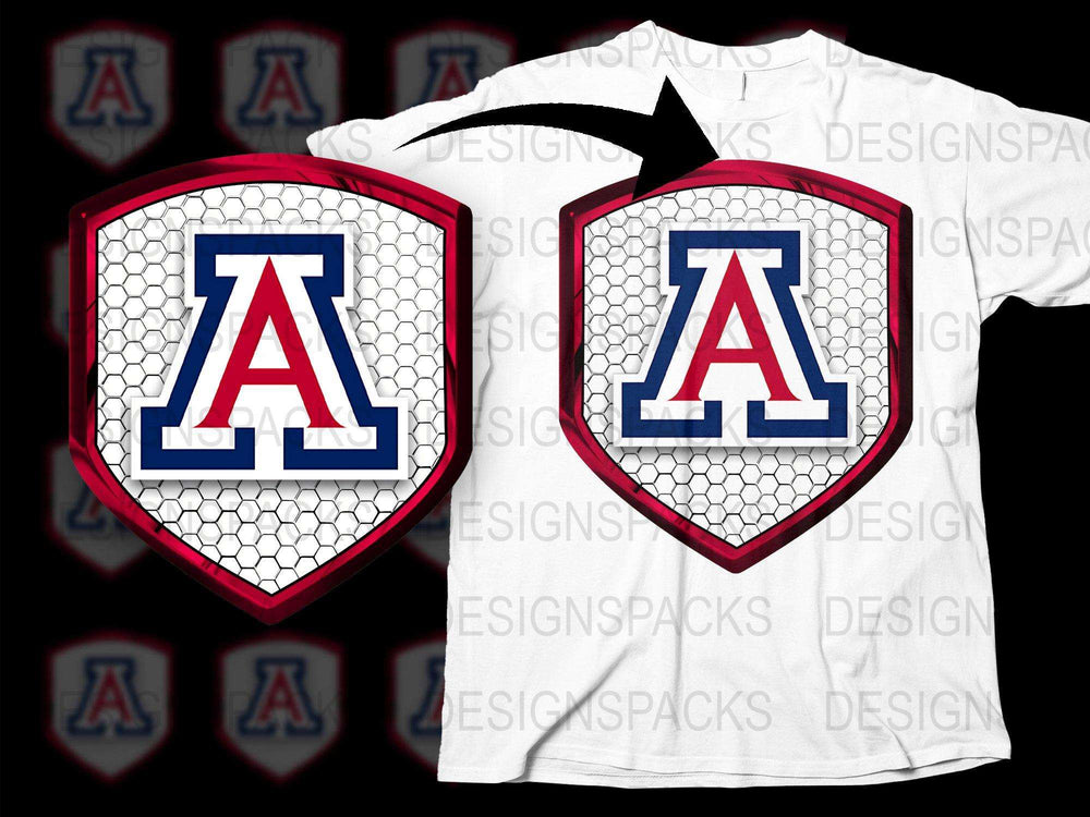 Graphic T-Shirt with Blue and Red Letter A, Sports Team Logo, Unisex White Tee