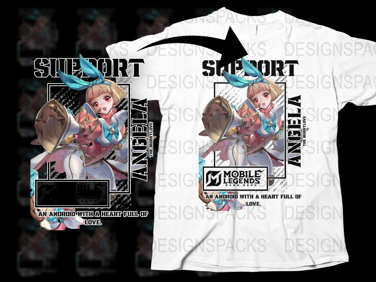 Mobile Legends Angela T-Shirt, Anime Graphic Tee, Trendy Gamer Clothing, Unisex White Shirt