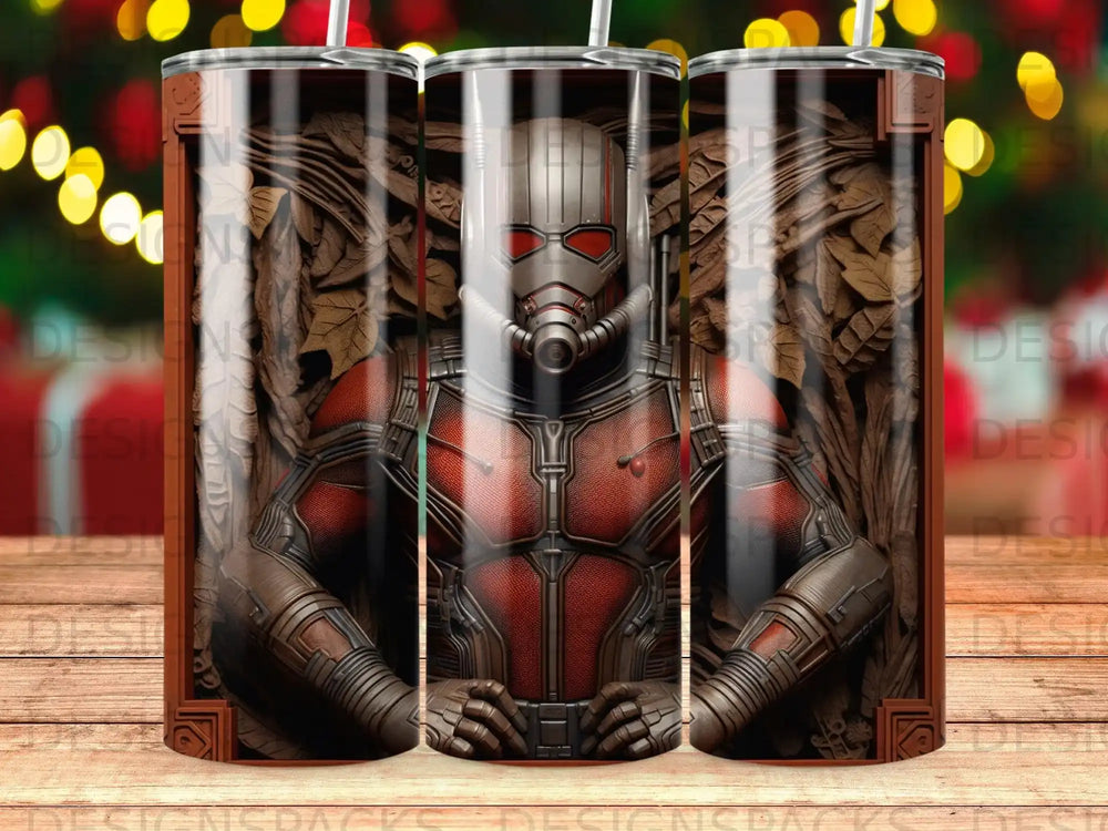 Ant-Man in costume, front view, against a textured background.
