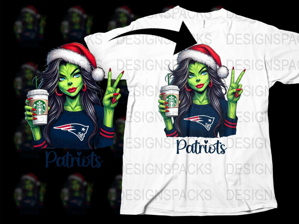 Festive Green Witch Patriots Fan T-Shirt, Christmas Elf Starbuck Lover, Holiday Sports Apparel