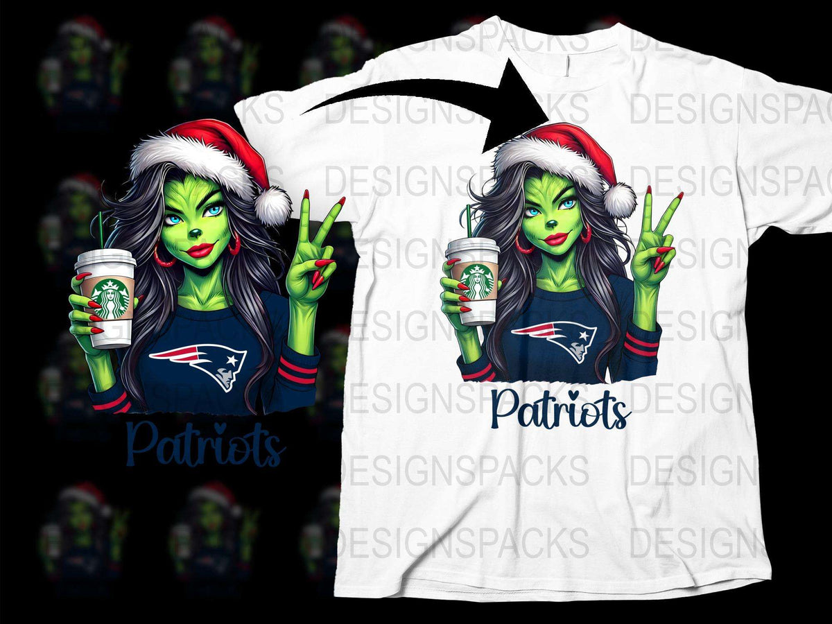 Festive Green Witch Patriots Fan T-Shirt, Christmas Elf Starbuck Lover, Holiday Sports Apparel