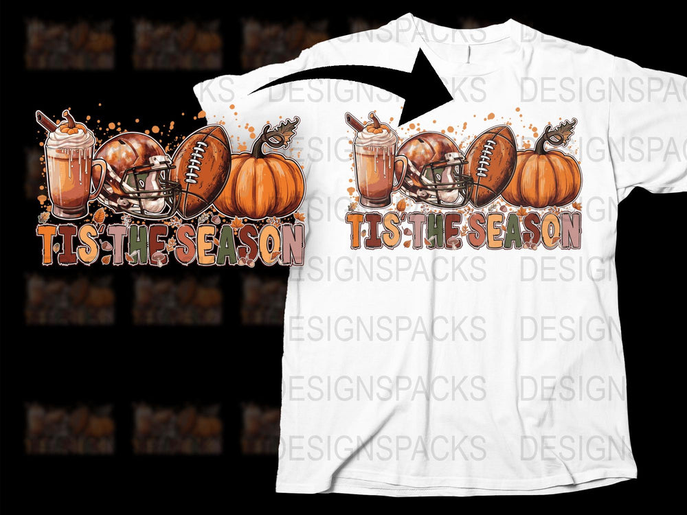 Tis the Season Fall Inspired Graphic Tee, Pumpkin and Football Design, Autumn Casual Wear for All