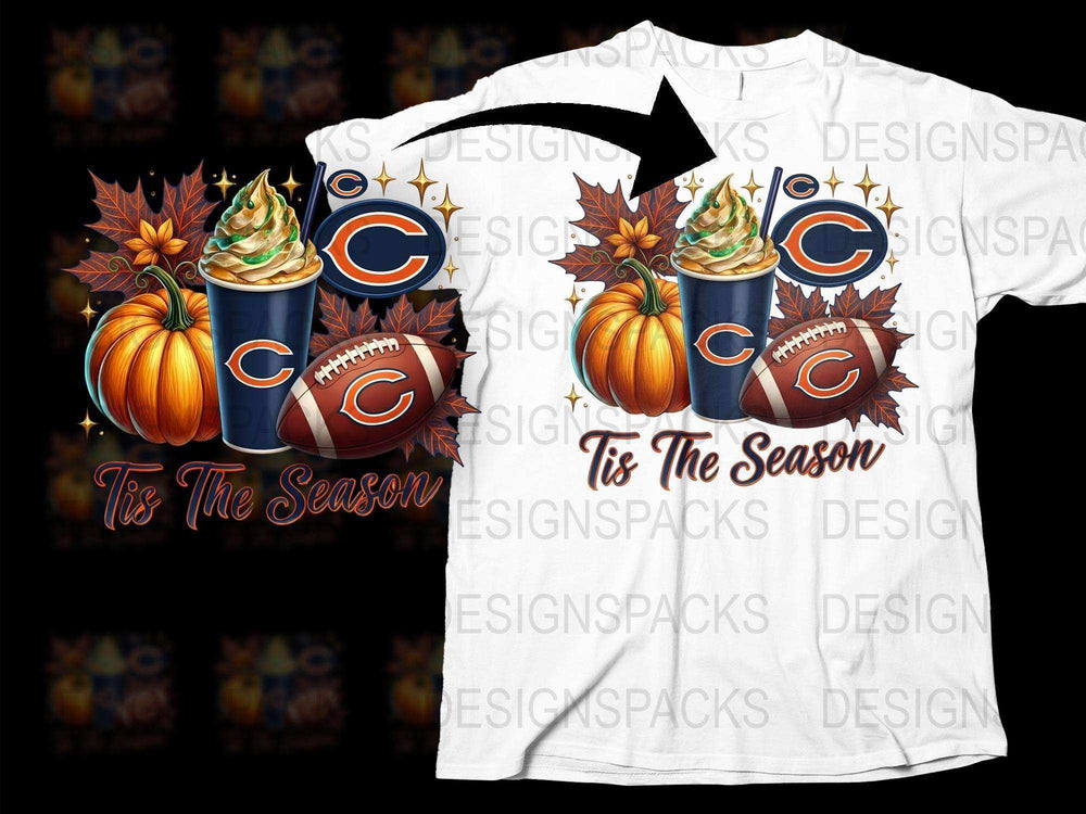 Chicago Football Pumpkin Spice Latte T-Shirt, Fall Season Sports Fan Apparel, Thanksgiving Graphic Tee
