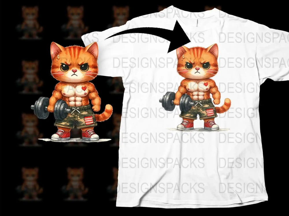 Unique Muscle Cat Graphic T-Shirt, Funny Workout Kitten Tee, Gym Cat Lover Gift, Men's and Women's Sizes Available