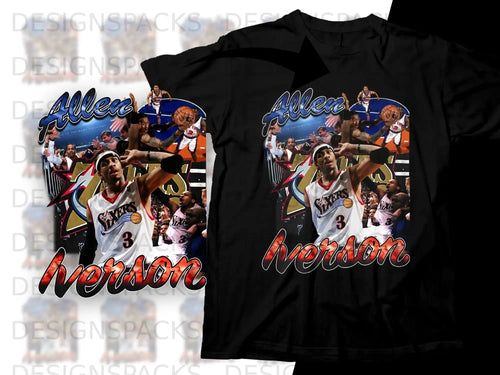 Allen Iverson Philadelphia 76ers jersey with montage of basketball players and text.