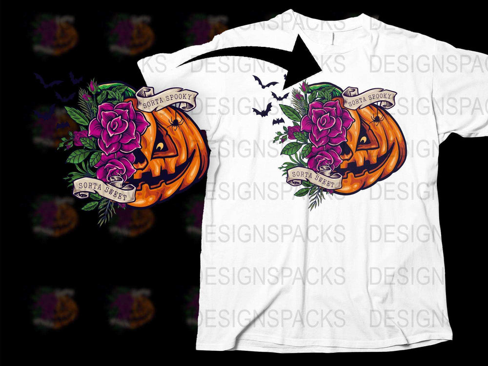 Halloween Pumpkin and Roses Graphic T-Shirt, Spooky Gothic Floral Tee, Unisex Fall Fashion Shirt
