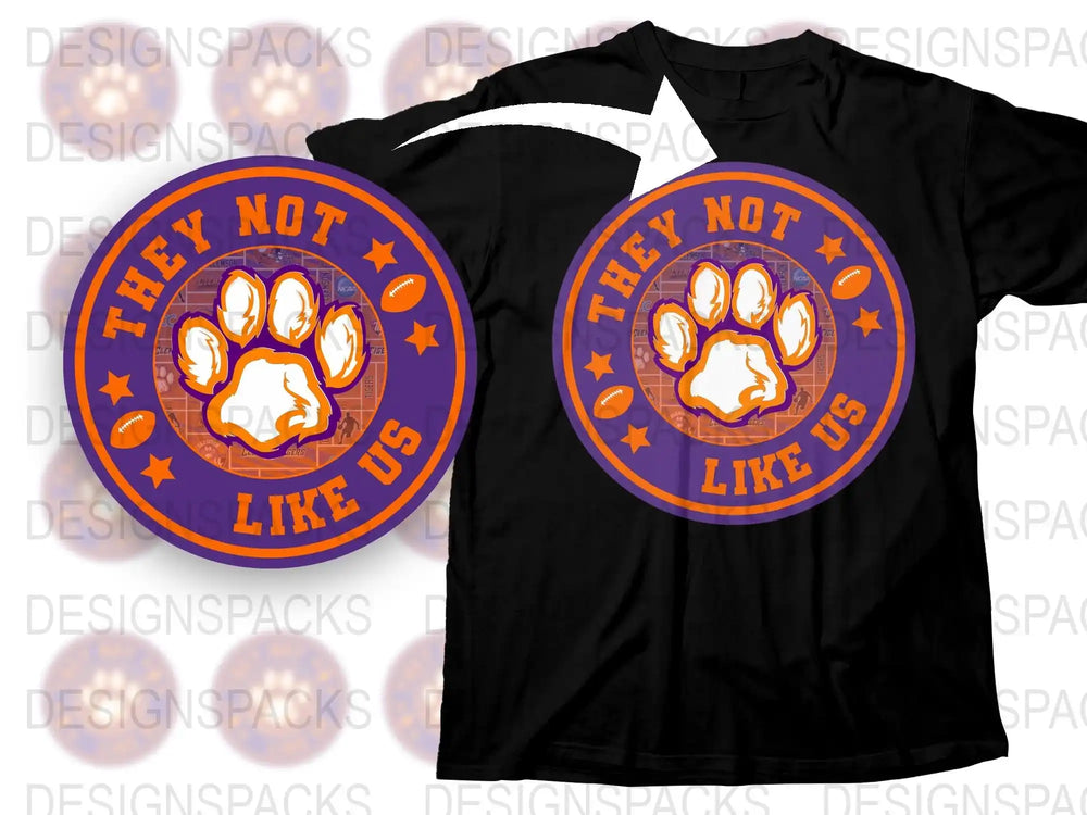 They Not Like Us T-Shirt, Orange and Purple Paw Print Design, Unisex Graphic Tee