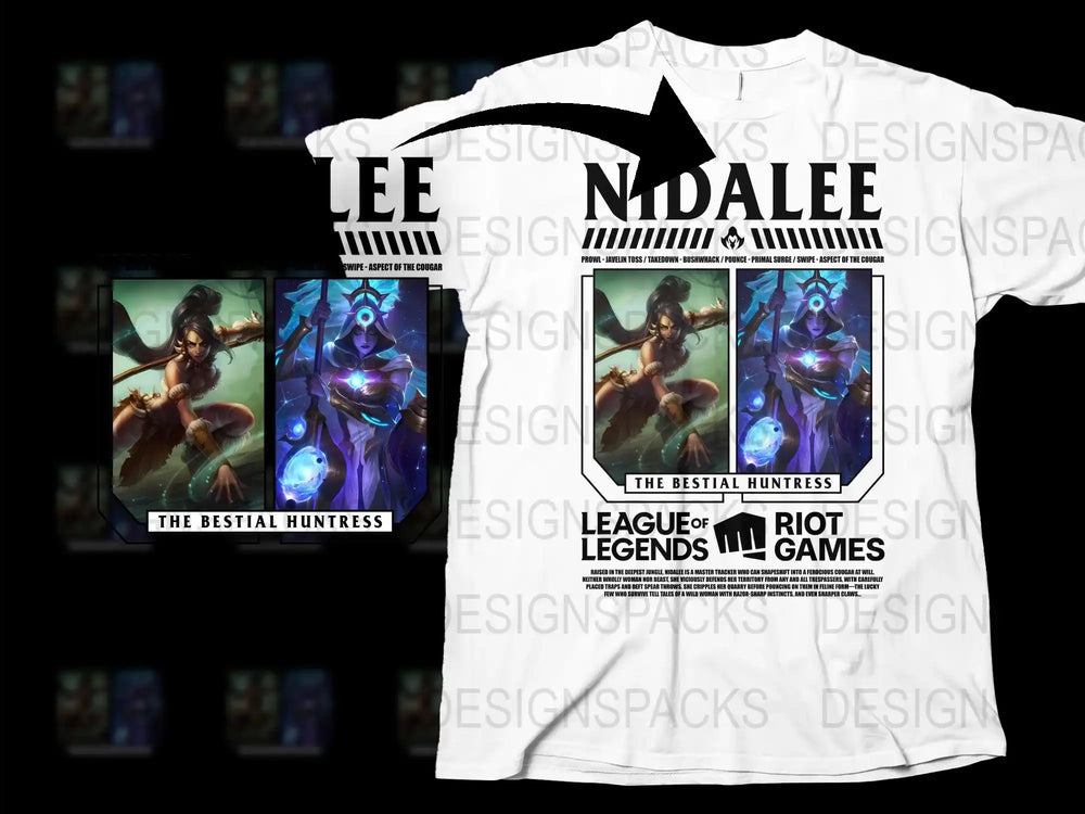 League of Legends Nidalee T-Shirt, The Bestial Huntress Graphic Tee, Gamer Clothing