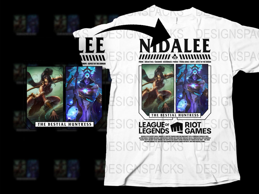 League of Legends Nidalee T-Shirt, The Bestial Huntress Graphic Tee, Gamer Clothing