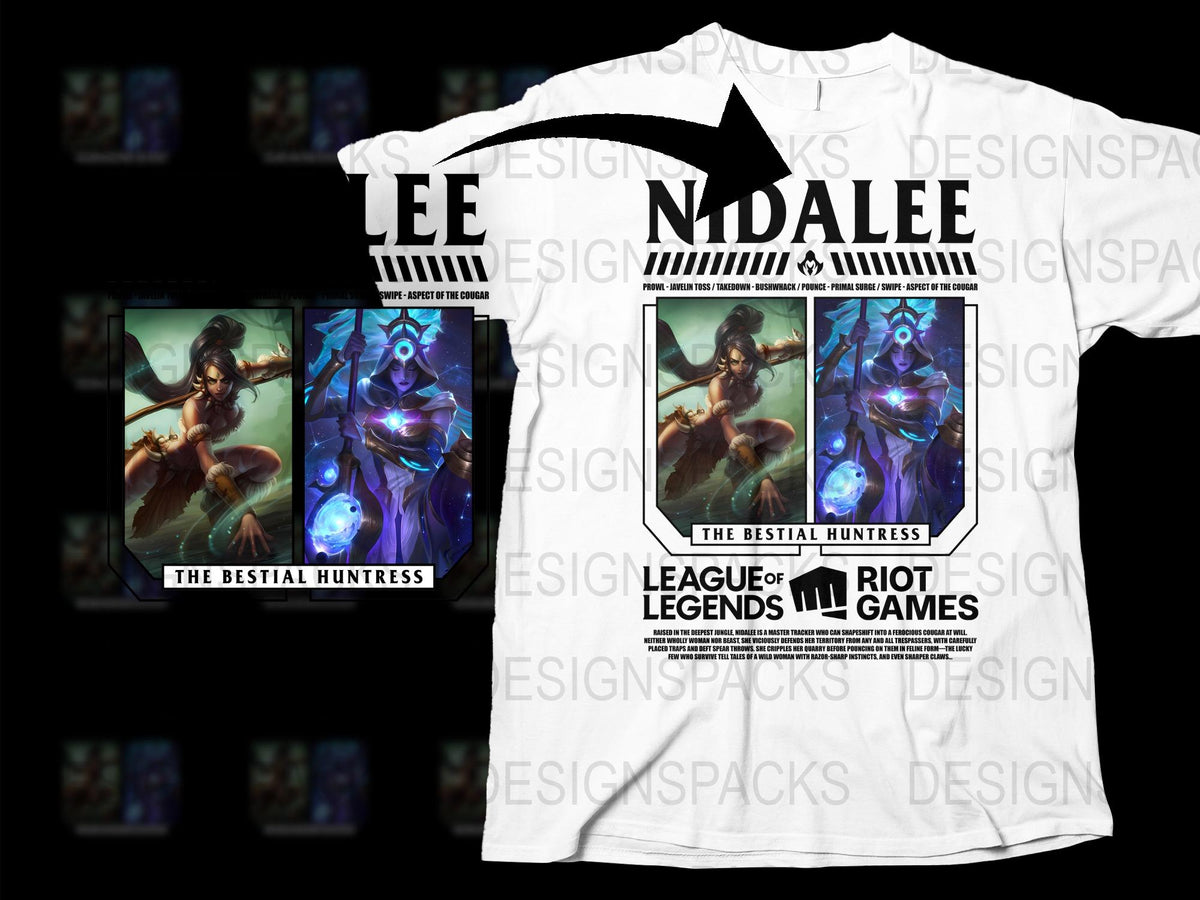 League of Legends Nidalee T-Shirt, The Bestial Huntress Graphic Tee, Gamer Clothing