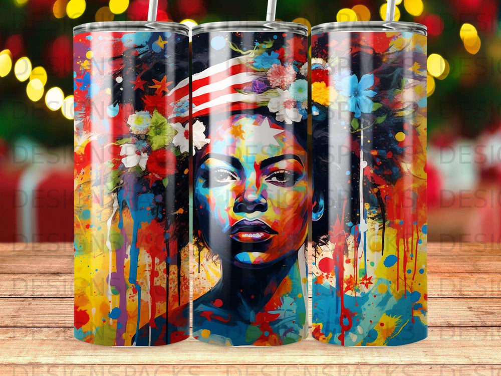 Colorful abstract portrait of a woman with flowers in her hair.