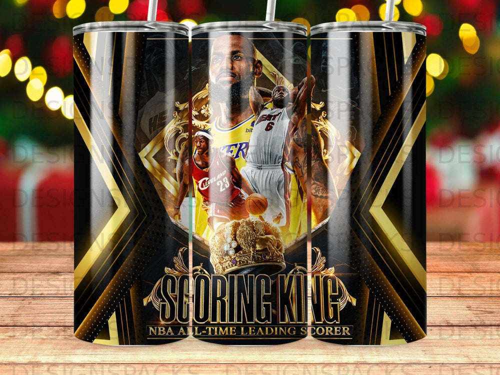 LeBron James "Scoring King" NBA All-Time Leading Scorer tumbler with basketball and crown.