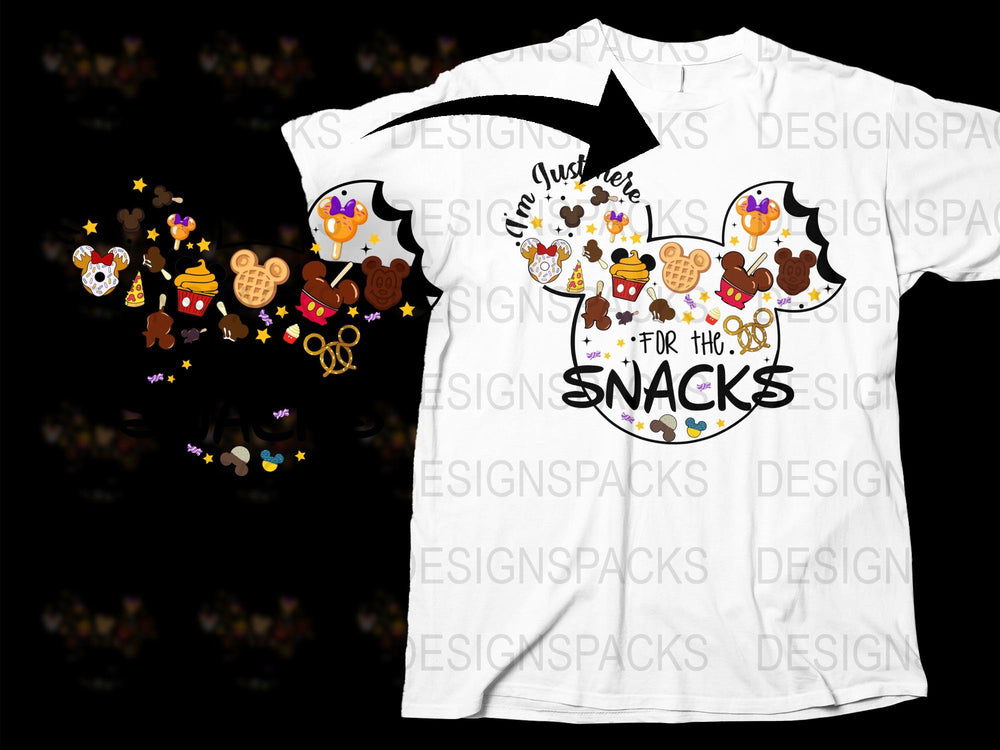 Just Here For The Snacks Disney Inspired T-Shirt, Magic Kingdom Snack Lover Tee, Cute Family Vacation Apparel, Unisex Adult and Kids Sizes
