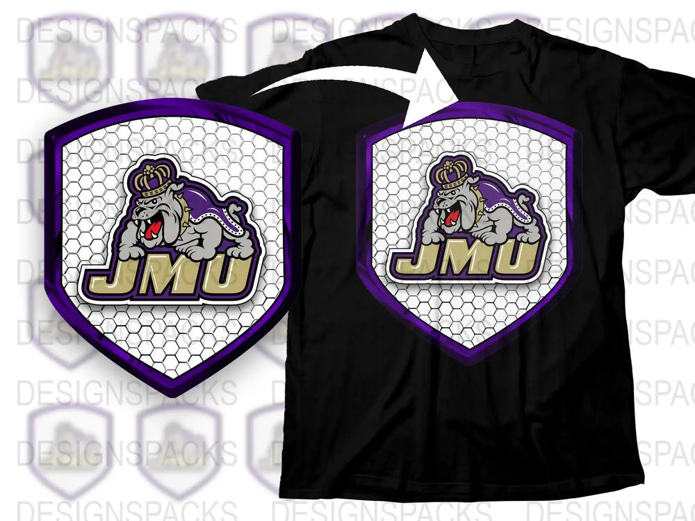 JMU Bulldog Mascot T-Shirt, College Team Logo, Sports Fan Apparel, Black Cotton Tee, Unisex Graphic Shirt