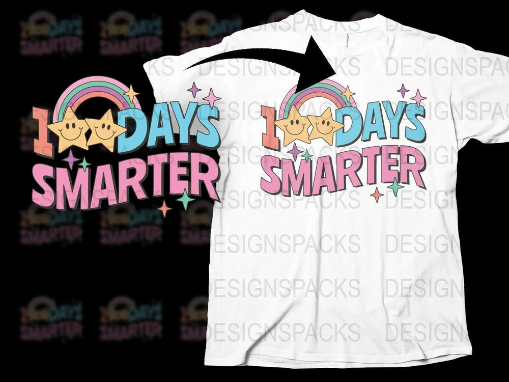 '100 Days Smarter' T-Shirt, Kids School Celebration Tee, Colorful Rainbow and Stars Design, Unisex Children's Fashion