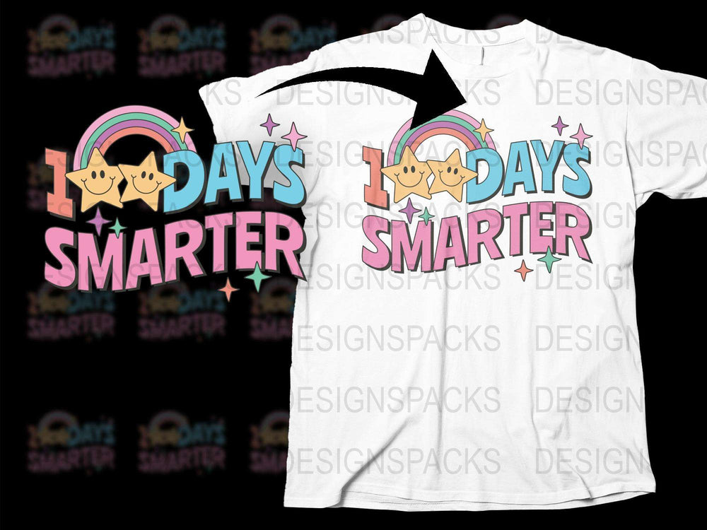 '100 Days Smarter' T-Shirt, Kids School Celebration Tee, Colorful Rainbow and Stars Design, Unisex Children's Fashion