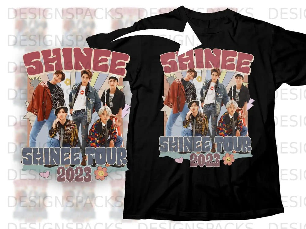 SHINEE TOUR 2023 graphic t-shirt featuring K-pop group SHINEE.