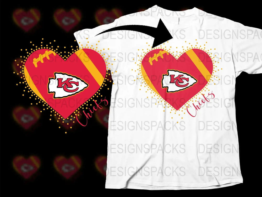 Kansas City Football Heart Themed T-Shirt, Fan Game Day Apparel, Sports Team Love Graphic Tee