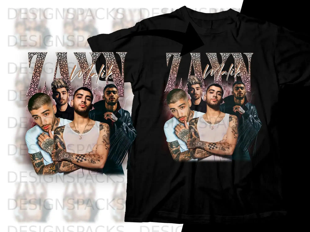 Zayn Malik graphic t-shirt with celebrity portrait and text.