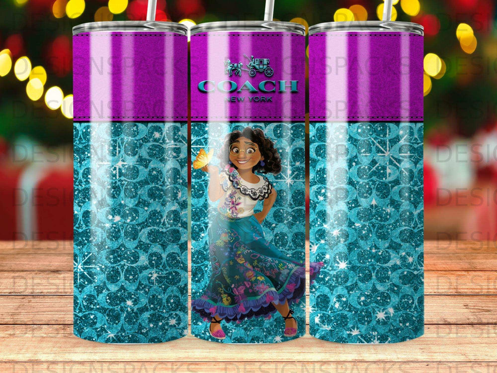 Coach New York tumbler with Mirabel Madrigal design.