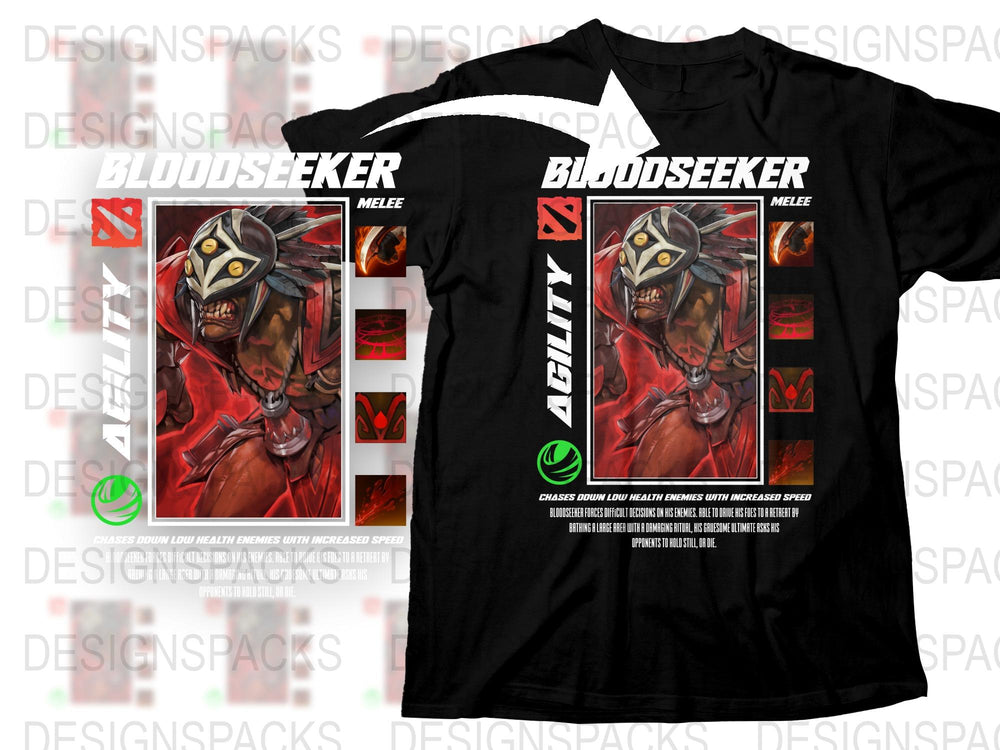Bloodseeker Character Gaming T-Shirt, Black Graphic Tee, Dota Inspired Agility Melee Hero Merchandise