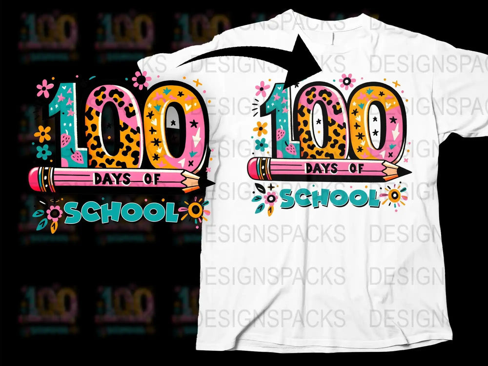 Colorful 100 Days of School T-Shirt, Kids Celebration Tee, Teacher Gift, Fun School Shirt, Bright Graphic Design, Unisex Children's Apparel